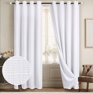 100% Blackout Curtains White Linen Curtains for Bedroom Grommet